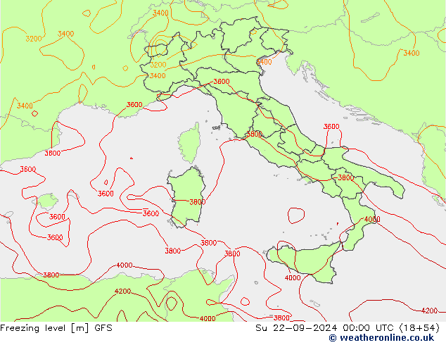 Freezing level GFS dom 22.09.2024 00 UTC