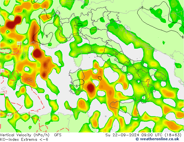 Convection-Index GFS nie. 22.09.2024 09 UTC