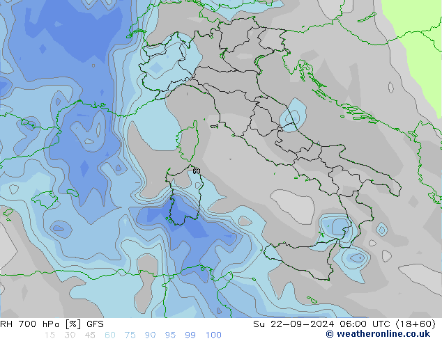 RH 700 hPa GFS Ne 22.09.2024 06 UTC