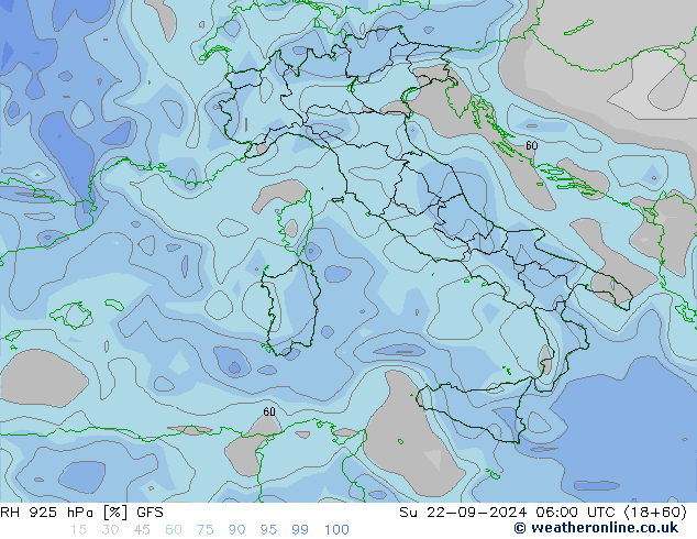 RH 925 hPa GFS Ne 22.09.2024 06 UTC