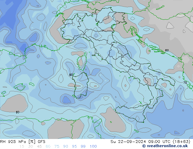 RH 925 hPa GFS nie. 22.09.2024 09 UTC