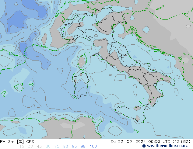 RH 2m GFS Su 22.09.2024 09 UTC