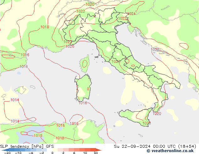 SLP tendency GFS Su 22.09.2024 00 UTC