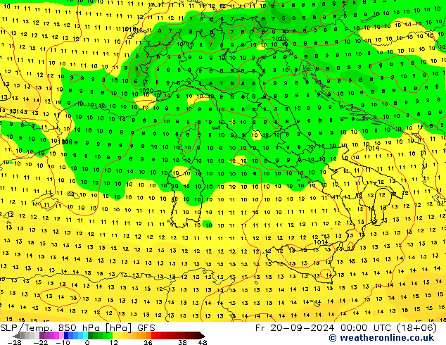 SLP/Temp. 850 hPa GFS Fr 20.09.2024 00 UTC