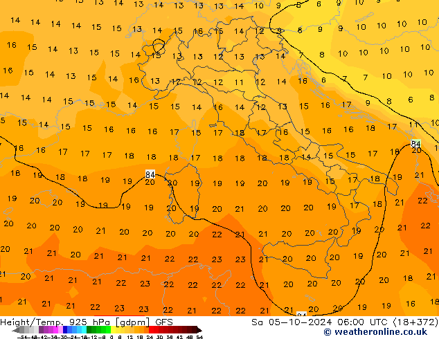 Height/Temp. 925 hPa GFS so. 05.10.2024 06 UTC