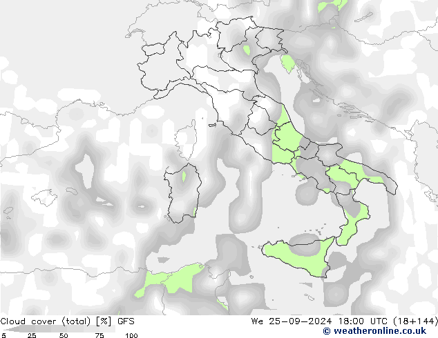 Bulutlar (toplam) GFS Çar 25.09.2024 18 UTC