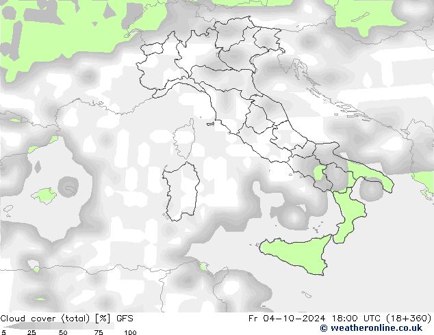 Nuages (total) GFS ven 04.10.2024 18 UTC