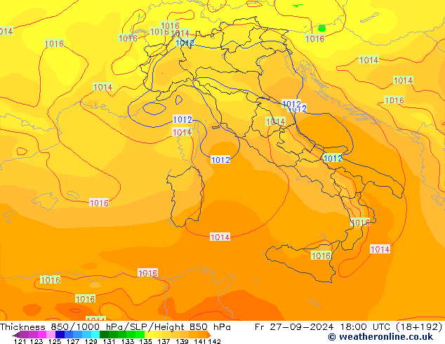 Thck 850-1000 hPa GFS Sex 27.09.2024 18 UTC