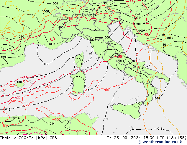 Theta-e 700hPa GFS jeu 26.09.2024 18 UTC