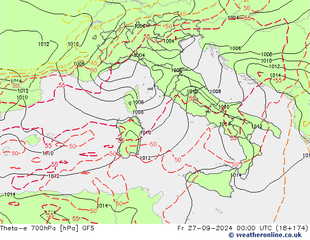 Theta-e 700hPa GFS  27.09.2024 00 UTC