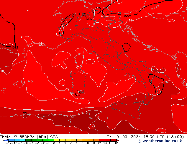 Theta-W 850hPa GFS Th 19.09.2024 18 UTC