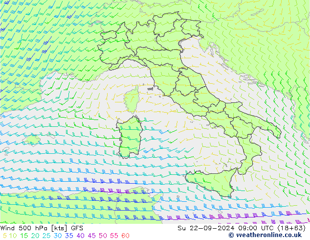 Rüzgar 500 hPa GFS Paz 22.09.2024 09 UTC