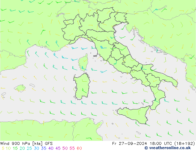 Vento 900 hPa GFS ven 27.09.2024 18 UTC