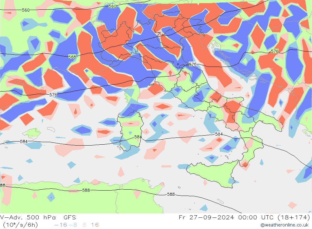 V-Adv. 500 гПа GFS пт 27.09.2024 00 UTC