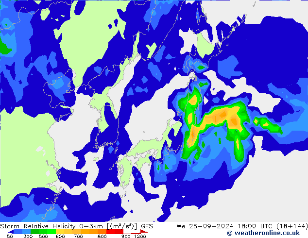 Storm Relative Helicity GFS We 25.09.2024 18 UTC