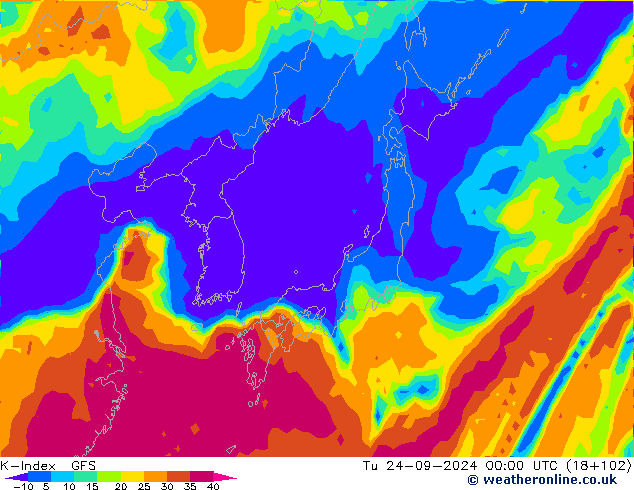 K-Index GFS Út 24.09.2024 00 UTC