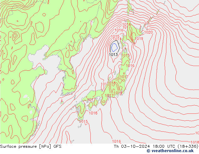 Surface pressure GFS Th 03.10.2024 18 UTC