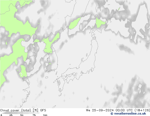 Cloud cover (total) GFS We 25.09.2024 00 UTC