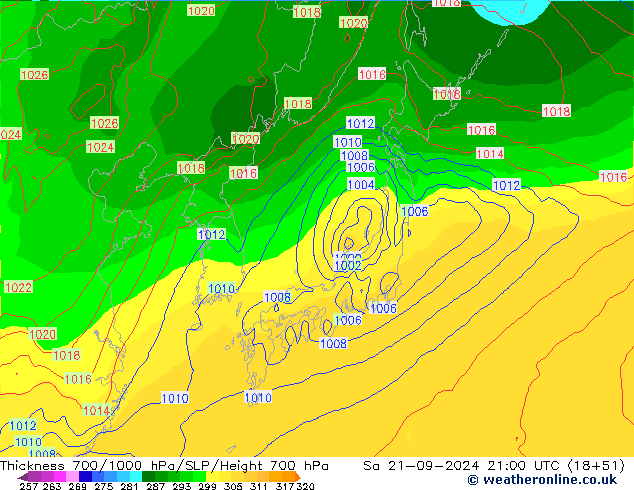 Thck 700-1000 hPa GFS  21.09.2024 21 UTC