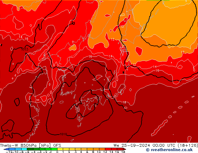 Theta-W 850hPa GFS We 25.09.2024 00 UTC