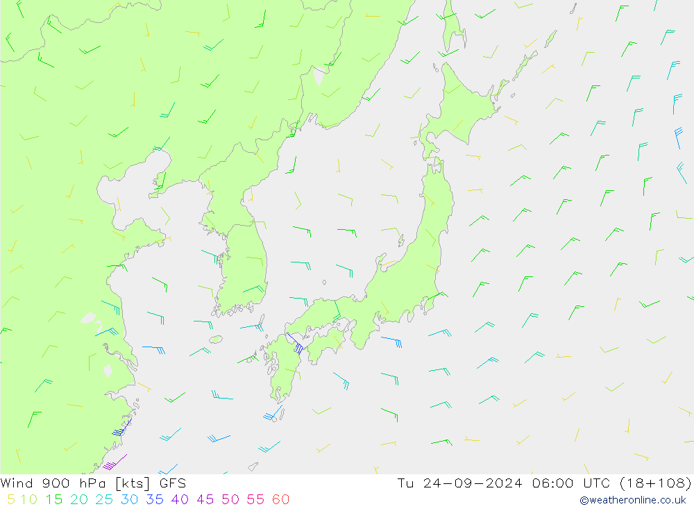 Wind 900 hPa GFS di 24.09.2024 06 UTC