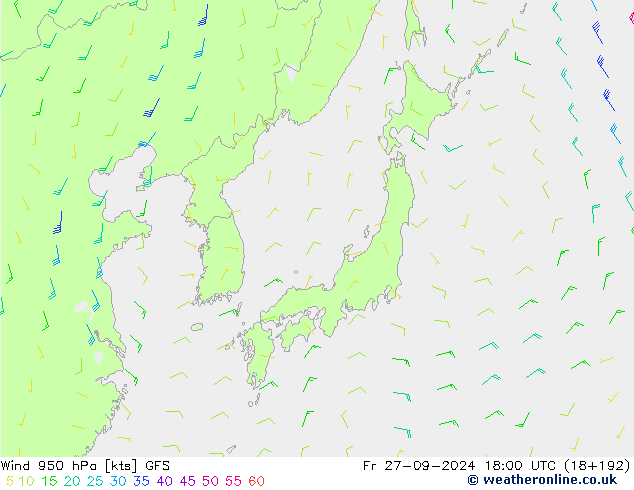 Viento 950 hPa GFS vie 27.09.2024 18 UTC