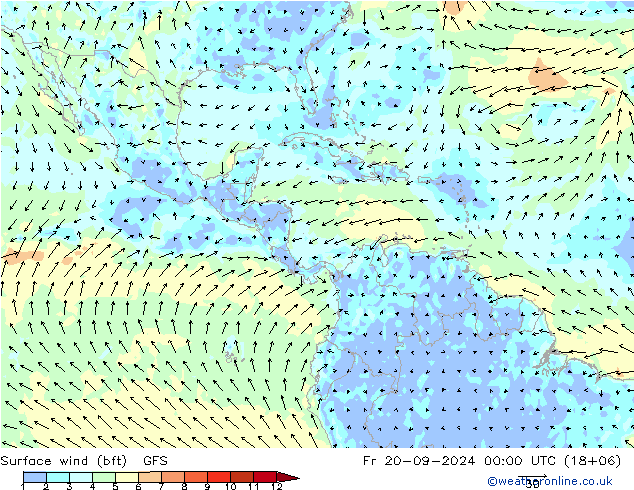 Vento 10 m (bft) GFS Sex 20.09.2024 00 UTC