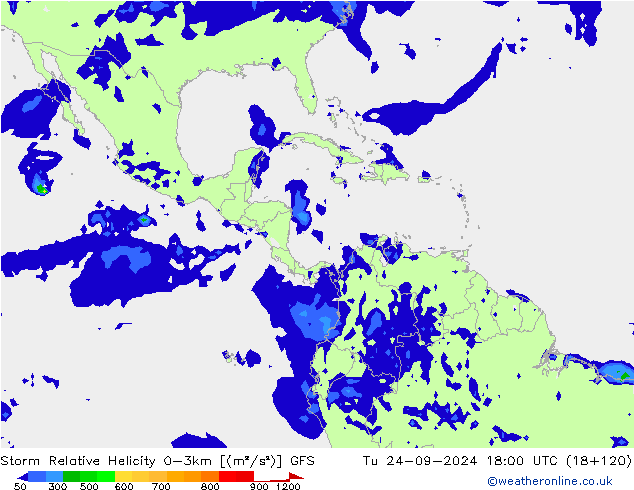 Storm Relative Helicity GFS вт 24.09.2024 18 UTC