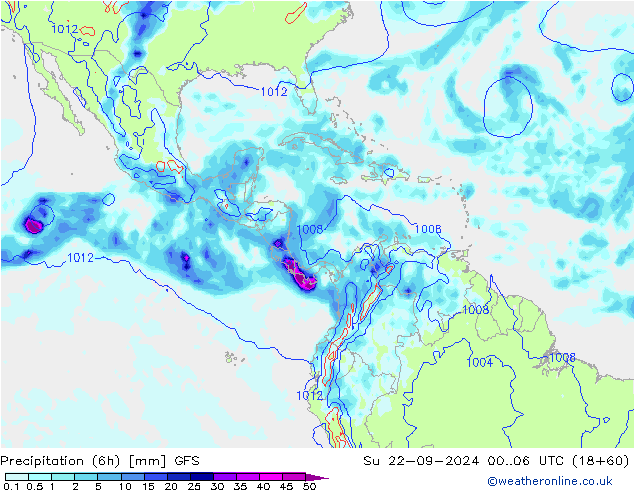 Precipitación (6h) GFS dom 22.09.2024 06 UTC