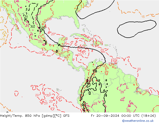 Géop./Temp. 850 hPa GFS ven 20.09.2024 00 UTC