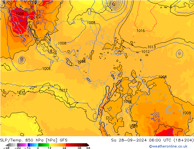 SLP/Temp. 850 hPa GFS sam 28.09.2024 06 UTC