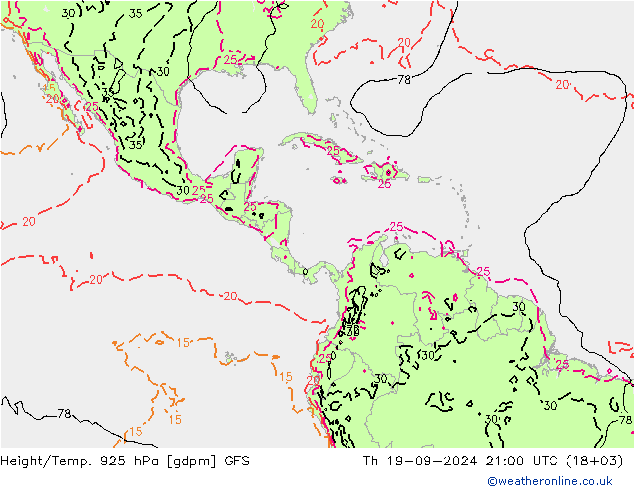 Height/Temp. 925 hPa GFS Th 19.09.2024 21 UTC