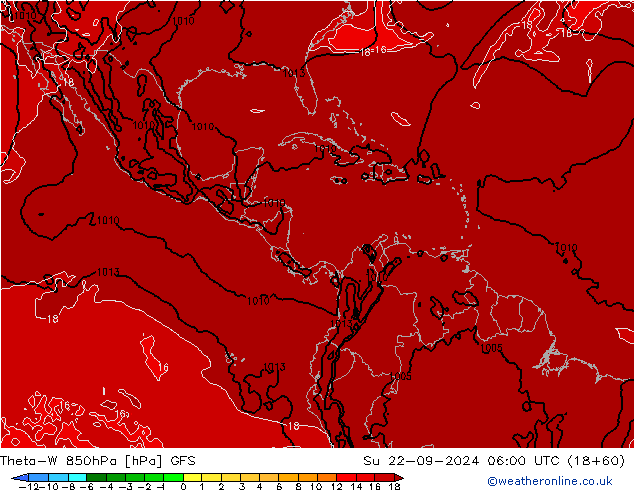 Theta-W 850hPa GFS nie. 22.09.2024 06 UTC