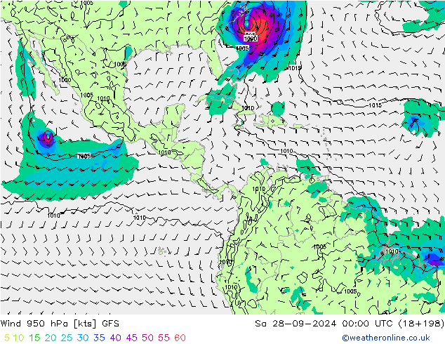 Wind 950 hPa GFS za 28.09.2024 00 UTC