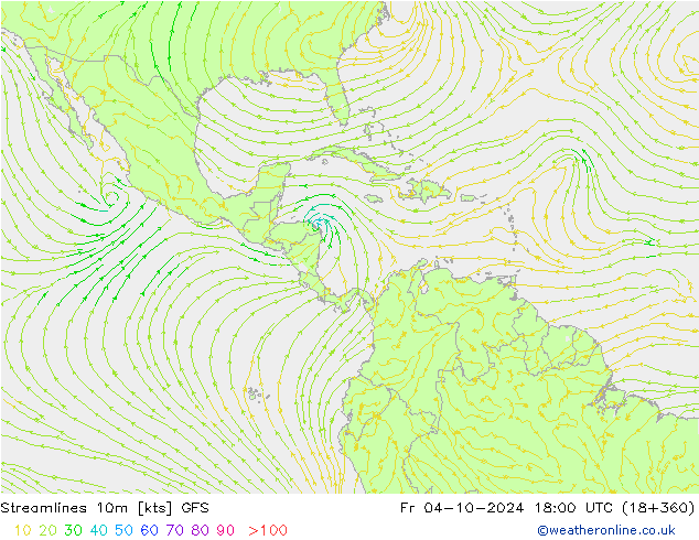 Linha de corrente 10m GFS Sex 04.10.2024 18 UTC