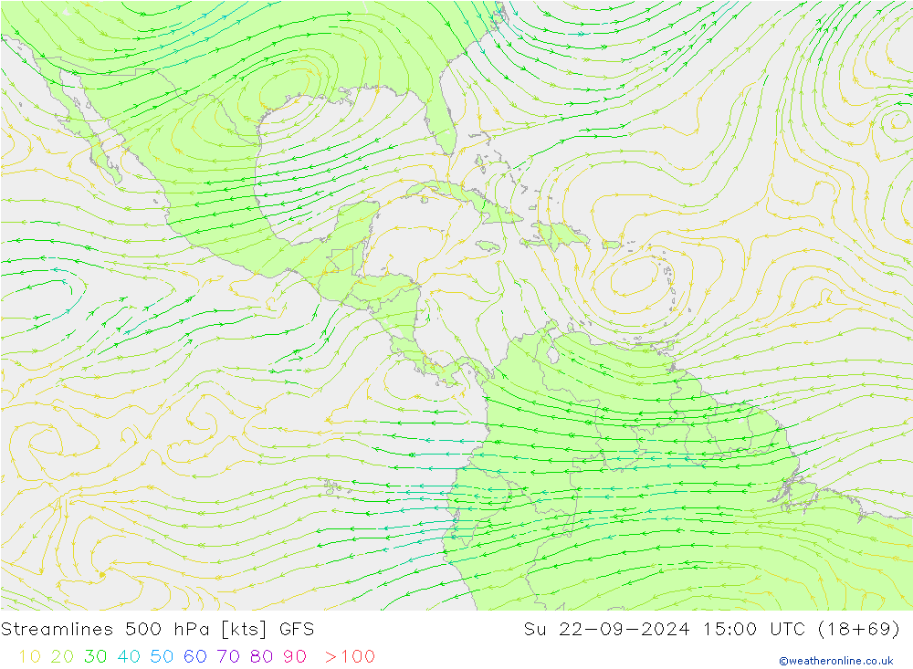 Streamlines 500 hPa GFS Su 22.09.2024 15 UTC