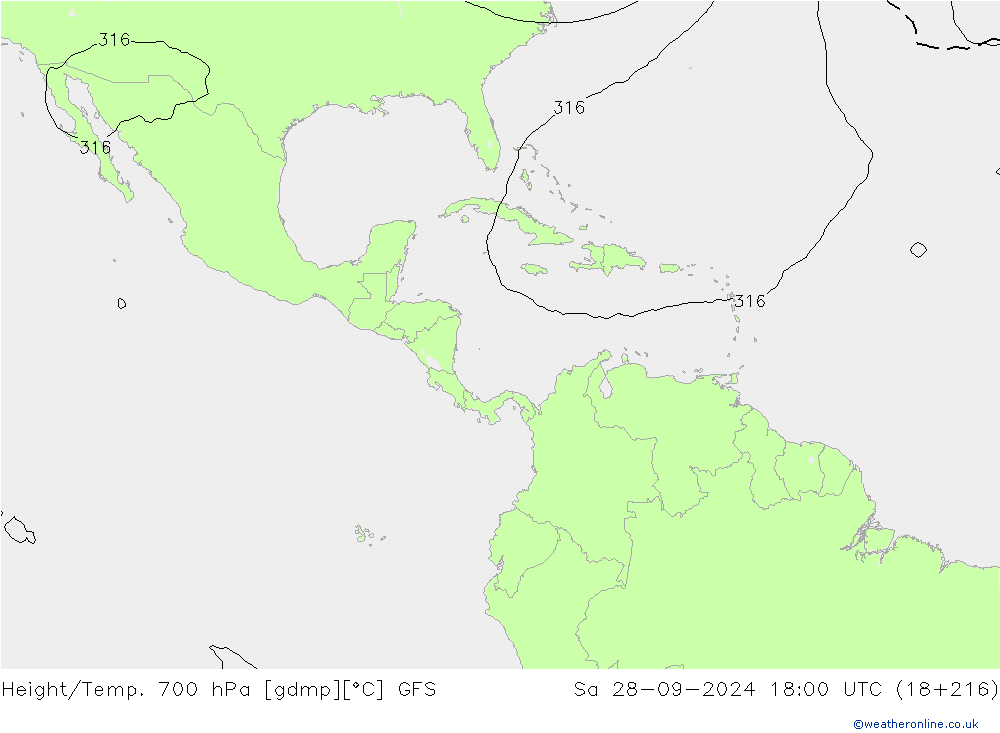 Height/Temp. 700 hPa GFS Sa 28.09.2024 18 UTC