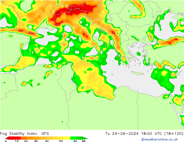 Fog Stability Index GFS Tu 24.09.2024 18 UTC