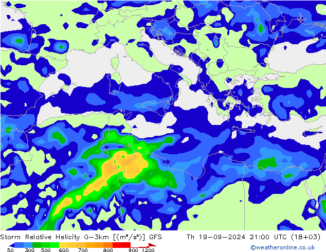 Storm Relative Helicity GFS jue 19.09.2024 21 UTC