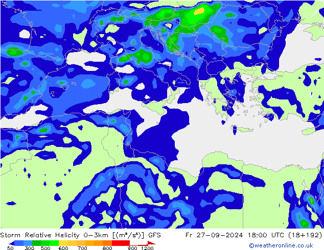 Storm Relative Helicity GFS Cu 27.09.2024 18 UTC