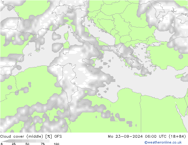 Bewolking (Middelb.) GFS ma 23.09.2024 06 UTC