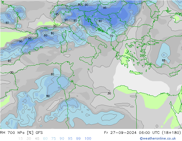 RH 700 hPa GFS Fr 27.09.2024 06 UTC