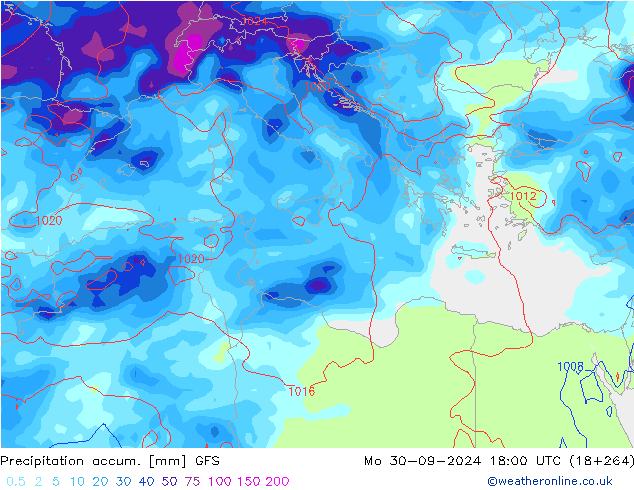 Precipitation accum. GFS Mo 30.09.2024 18 UTC