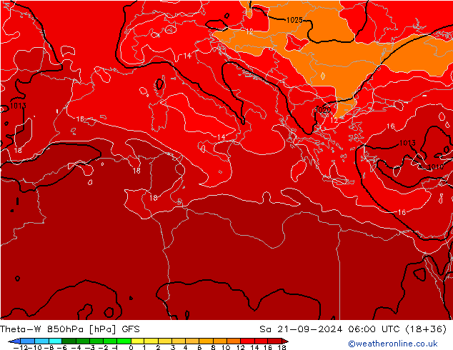 Theta-W 850hPa GFS za 21.09.2024 06 UTC