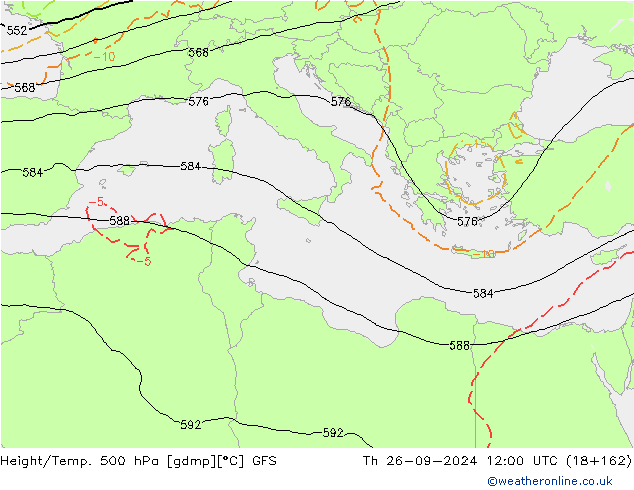 Height/Temp. 500 гПа GFS чт 26.09.2024 12 UTC