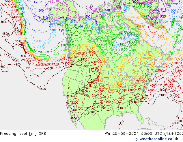 Freezing level GFS ср 25.09.2024 00 UTC