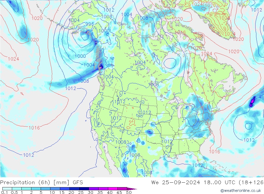 Z500/Rain (+SLP)/Z850 GFS mer 25.09.2024 00 UTC