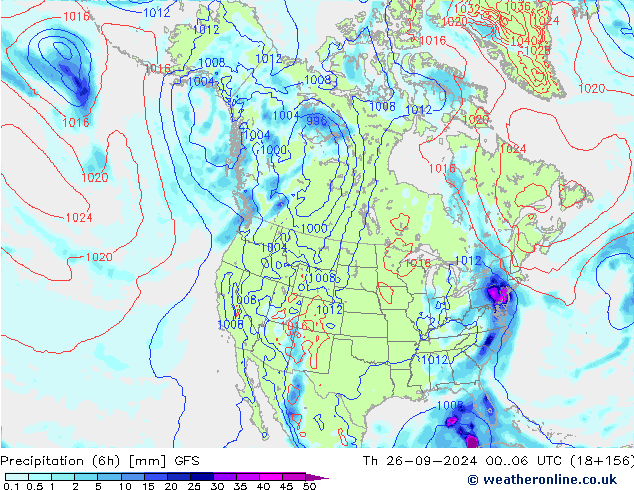 Z500/Rain (+SLP)/Z850 GFS чт 26.09.2024 06 UTC