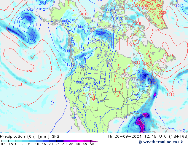 Totale neerslag (6h) GFS do 26.09.2024 18 UTC