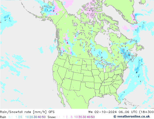 Rain/Snowfall rate GFS mer 02.10.2024 06 UTC